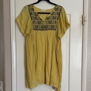 Velzera Yellow dress with Black Stripe Metallic silver threading